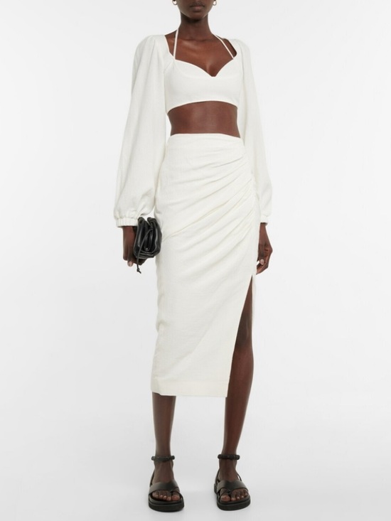 Jonathan Simkhai Dresses & Skirts - Jonathan Simkhai Hayden Ivory Ruched Midi Skirt Side Slit Size 6